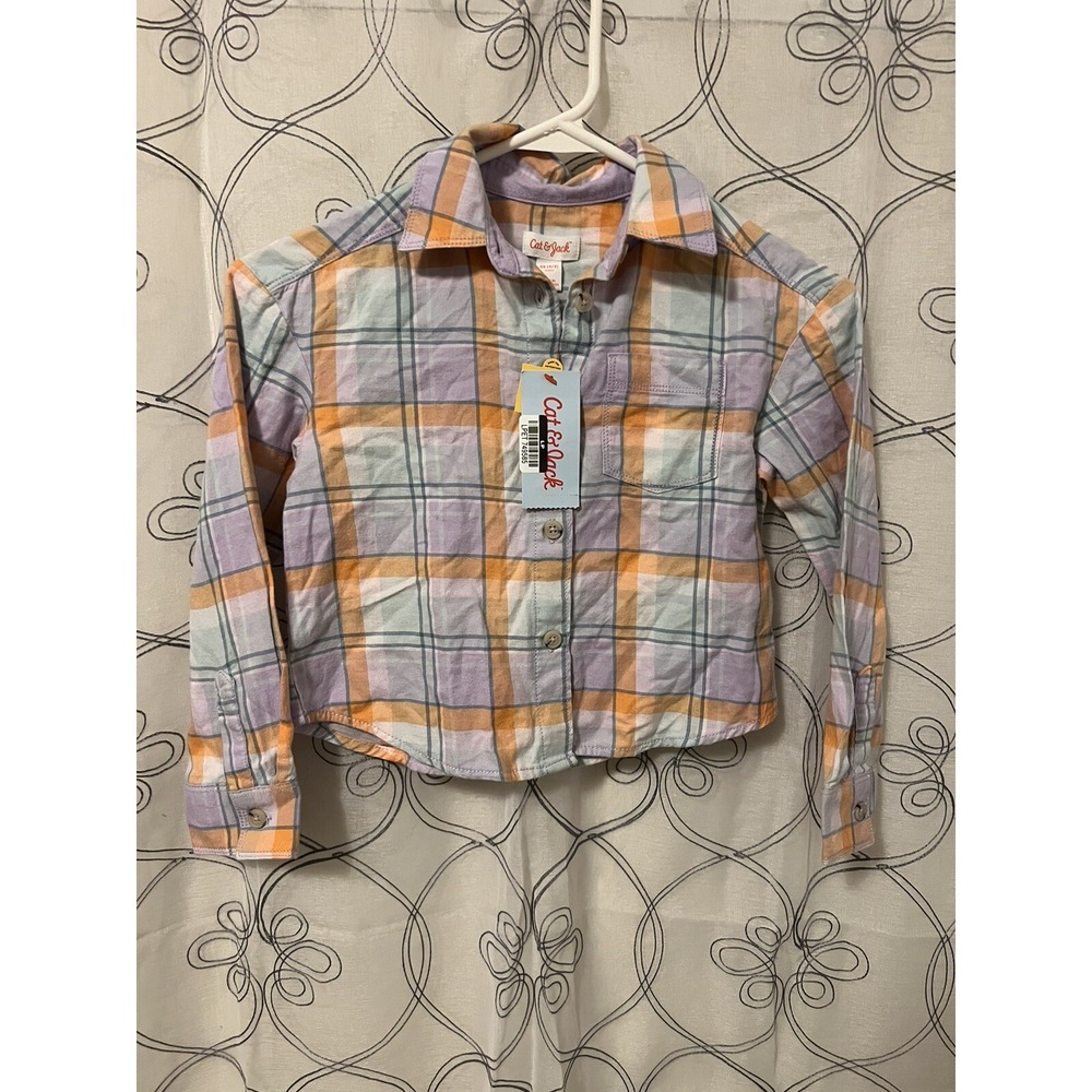 Girls Oversized Purple/green/orange Pastel‎ Plaid-cat & Jack Size XS (4/5)